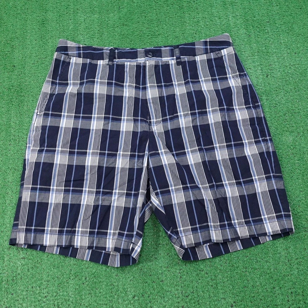 Croft‎ & Barrow Shorts Mens 36 Blue Plaid Cotton Bermuda Pockets 9 Inseam